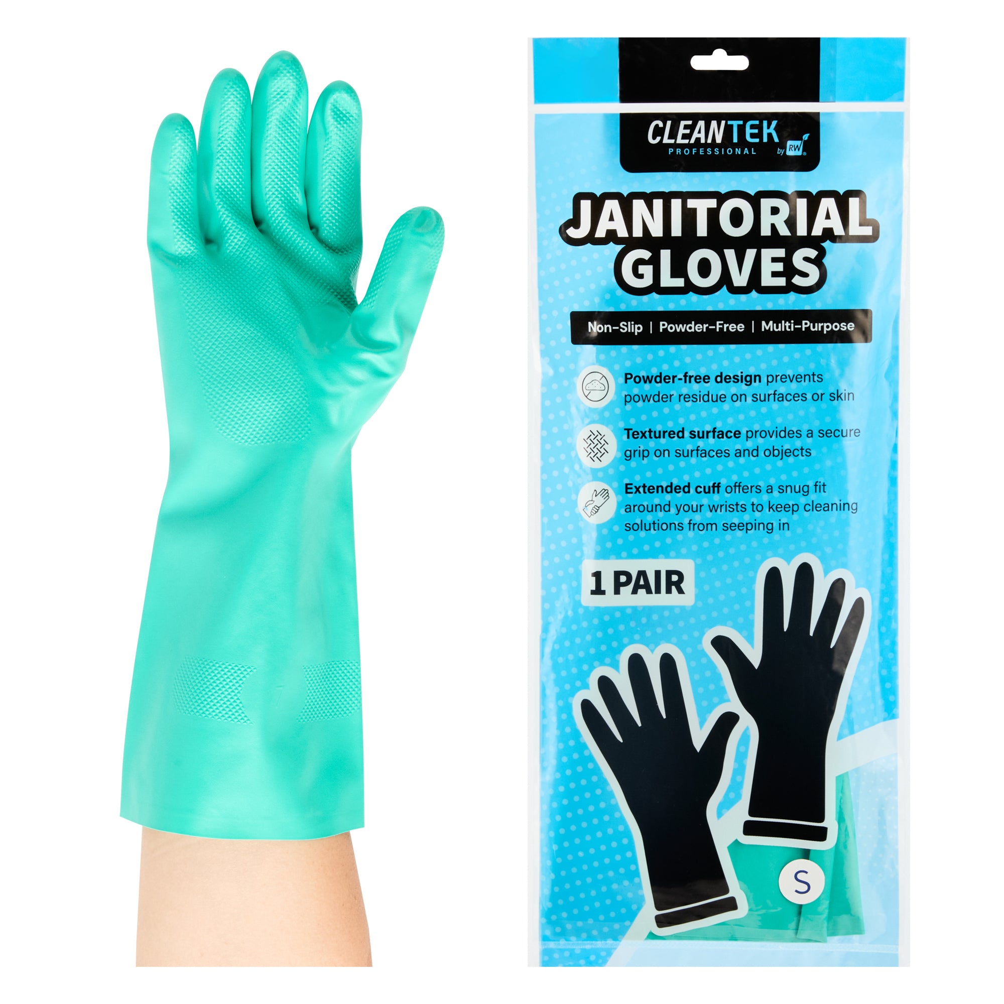 Clean Tek Professional Green Small Nitrile Gloves - 15 mil, Flock Lining, Chemical-Resistant - 13" x 4 1/4" - 10 pairs