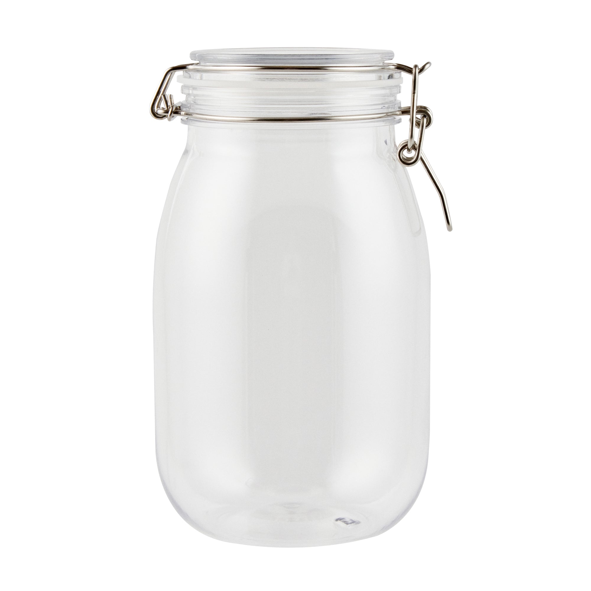 Met Lux 56 oz Round Clear Plastic Storage Jar - with Hinged Lid - 4 3/4" x 4 3/4" x 8 1/4" - 20 count box