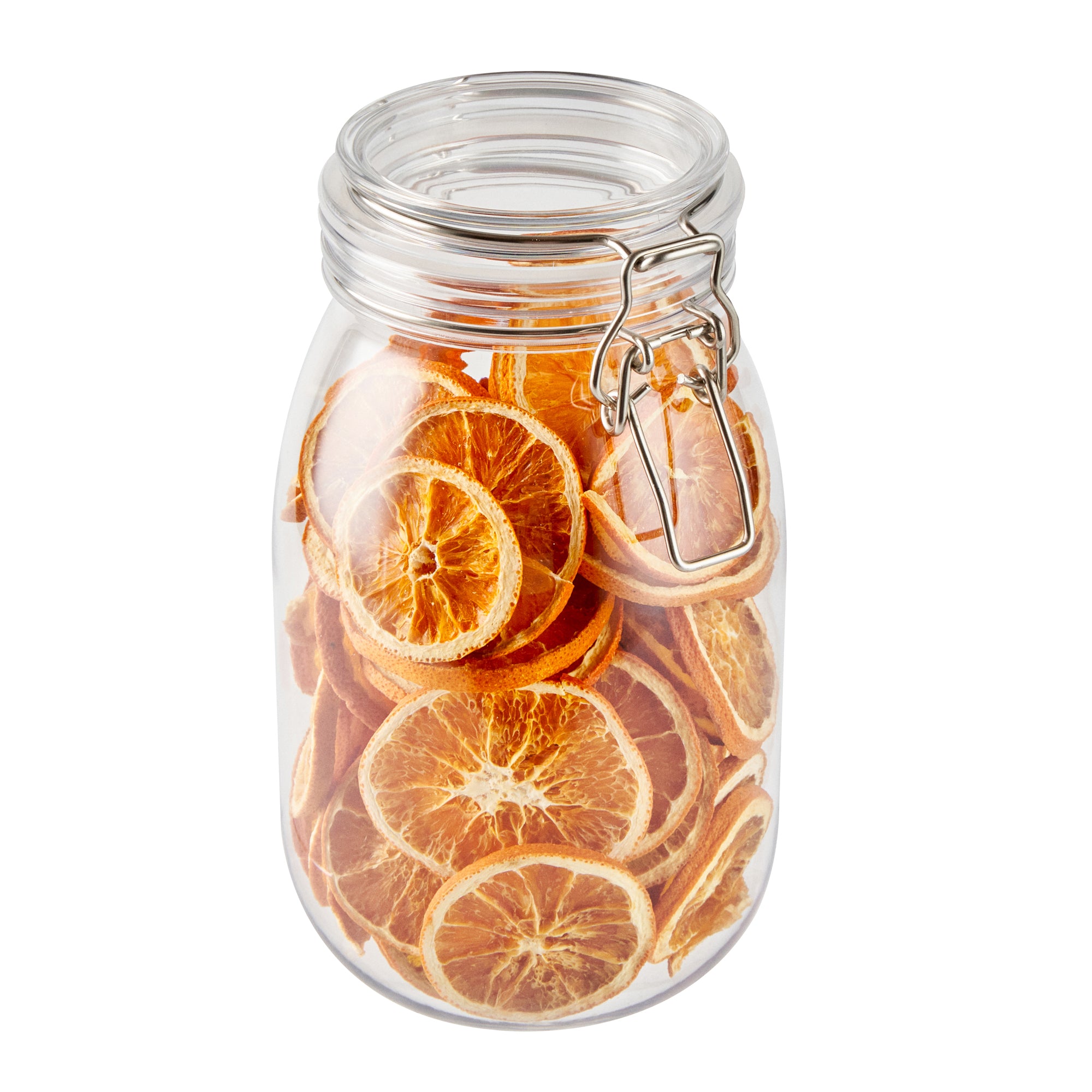 Met Lux 56 oz Round Clear Plastic Storage Jar - with Hinged Lid - 4 3/4" x 4 3/4" x 8 1/4" - 20 count box