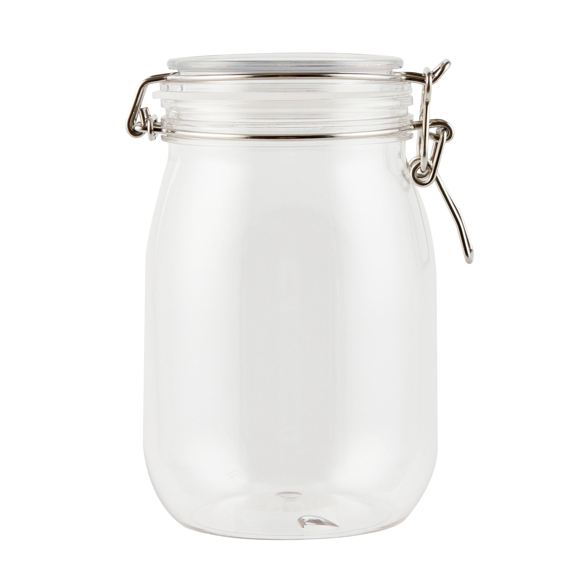 Met Lux 39 oz Round Clear Plastic Storage Jar - with Hinged Lid - 4 1/4" x 4 1/4" x 7" - 20 count box