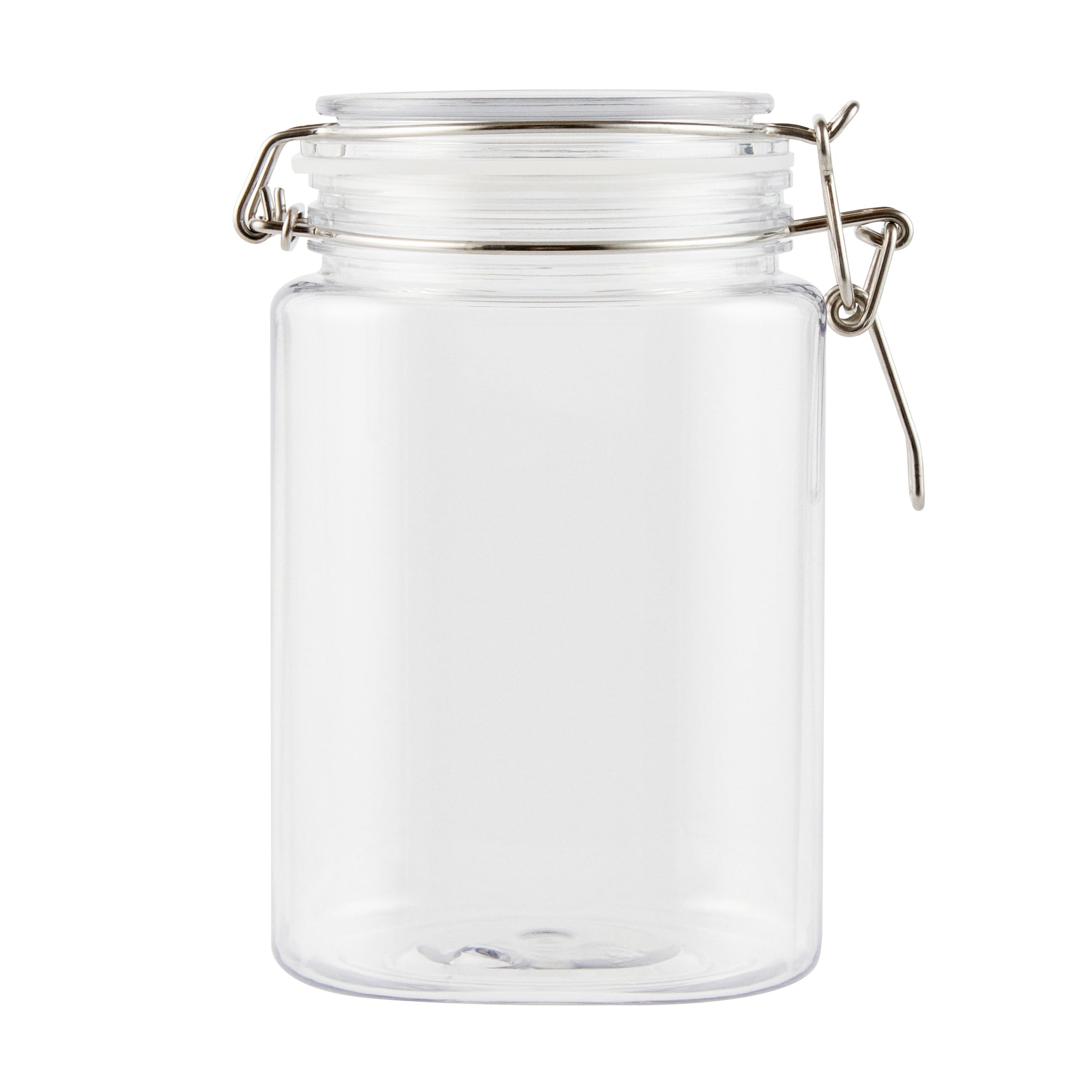 Met Lux 43 oz Square Clear Plastic Storage Jar - with Hinged Lid - 4 1/4" x 4 1/4" x 6 3/4" - 20 count box