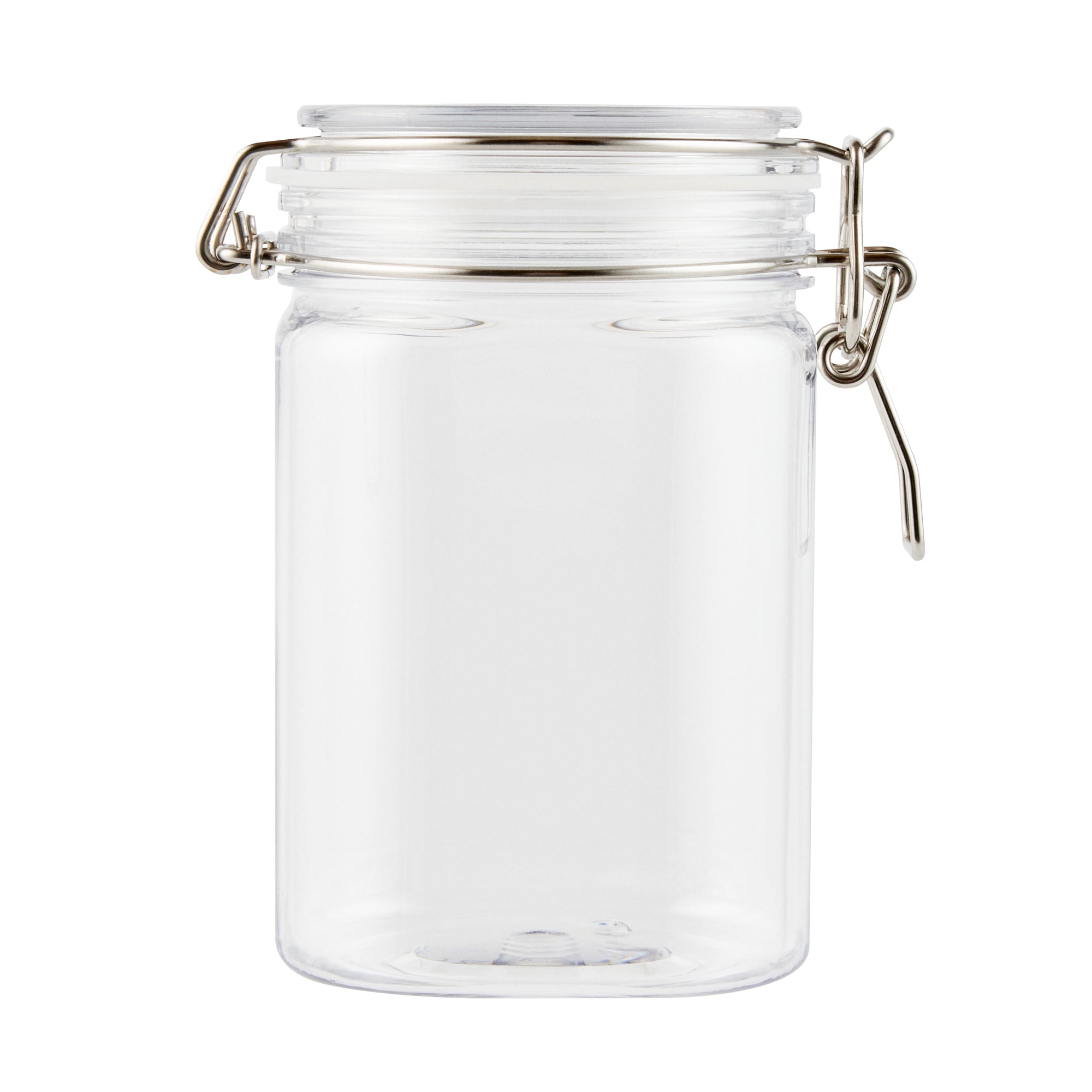 Met Lux 29 oz Square Clear Plastic Storage Jar - with Hinged Lid - 3 3/4" x 3 3/4" x 6" - 20 count box