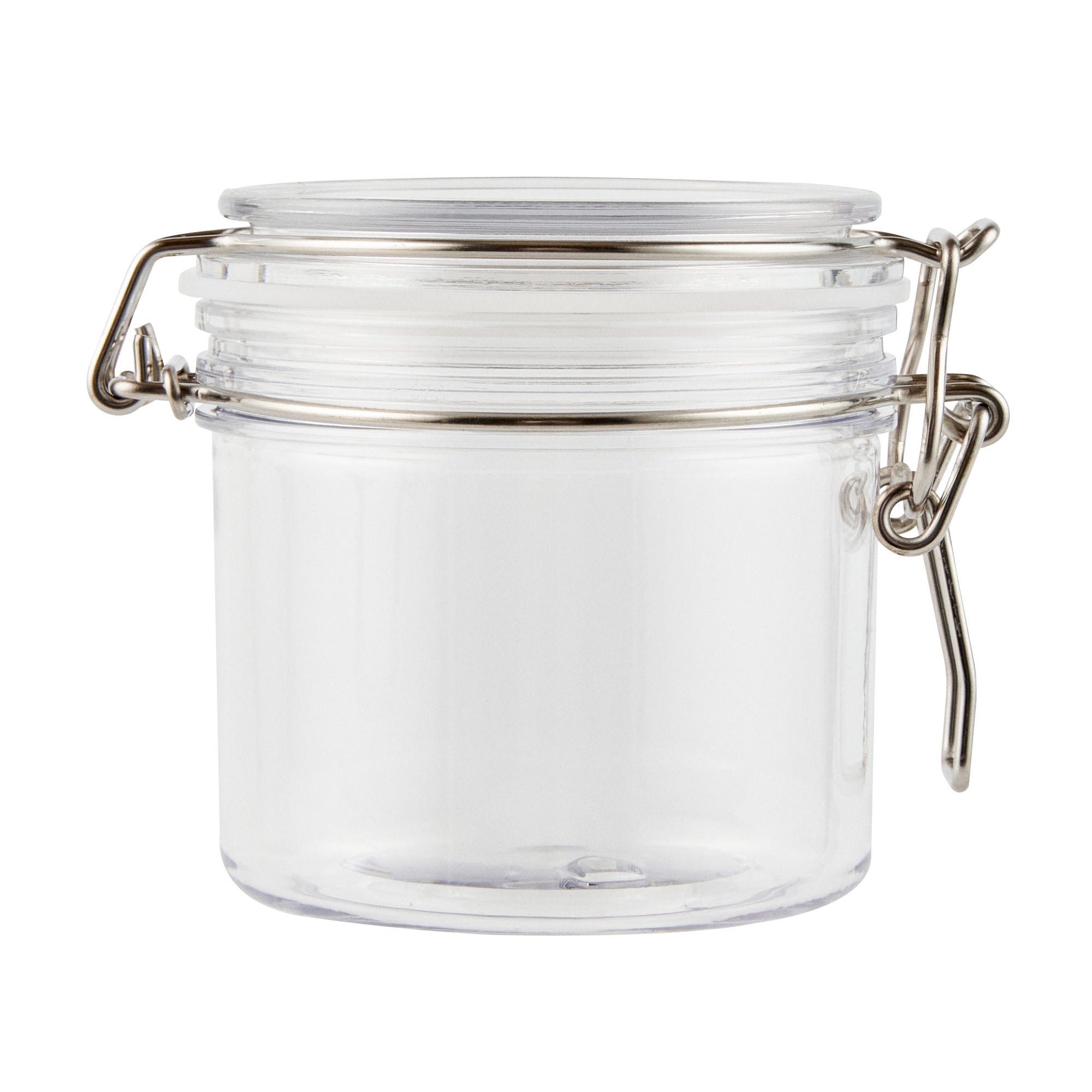 Met Lux 12 oz Round Clear Plastic Storage Jar - with Hinged Lid - 3 1/2" x 3 1/2" x 3 1/2" - 20 count box