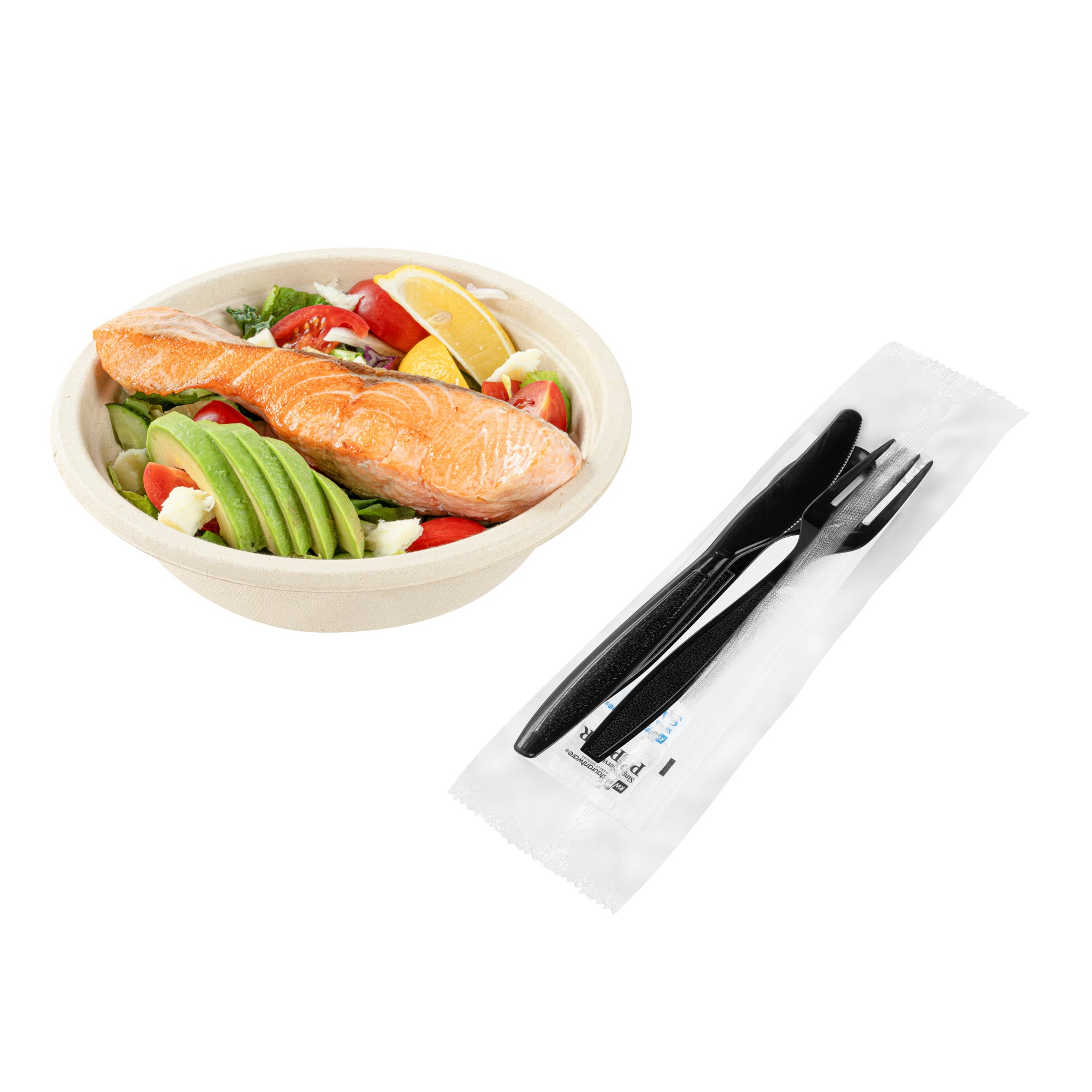 RW Base Black Plastic Cutlery Set - with Napkin and Salt / Pepper Packets, Extra Heavy Weight, Wrapped - 7 1/2" - 500 count box