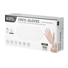 Serve Secure Clear Large Vinyl Gloves - Powder-Free, Latex-Free - 9