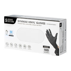 Serve Secure Black Medium Synmax Vinyl Gloves - Powder-Free, Latex-Free - 9