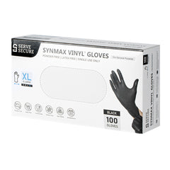 Serve Secure Black Extra Large Synmax Vinyl Gloves - Powder-Free, Latex-Free - 9