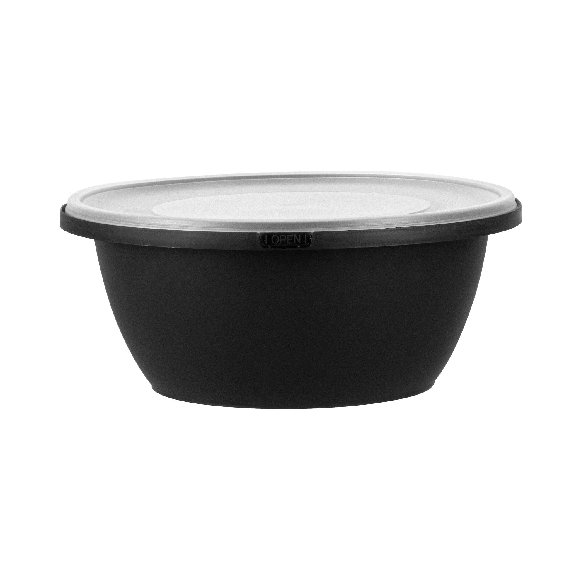 Cater Tek 51 oz Round Black Plastic Catering / Serving Bowl - with Clear Lid, Microwavable - 8" x 8" x 3 1/2" - 100 count box