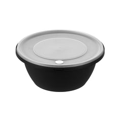 Cater Tek 51 oz Round Black Plastic Catering / Serving Bowl - with Clear Lid, Microwavable - 8