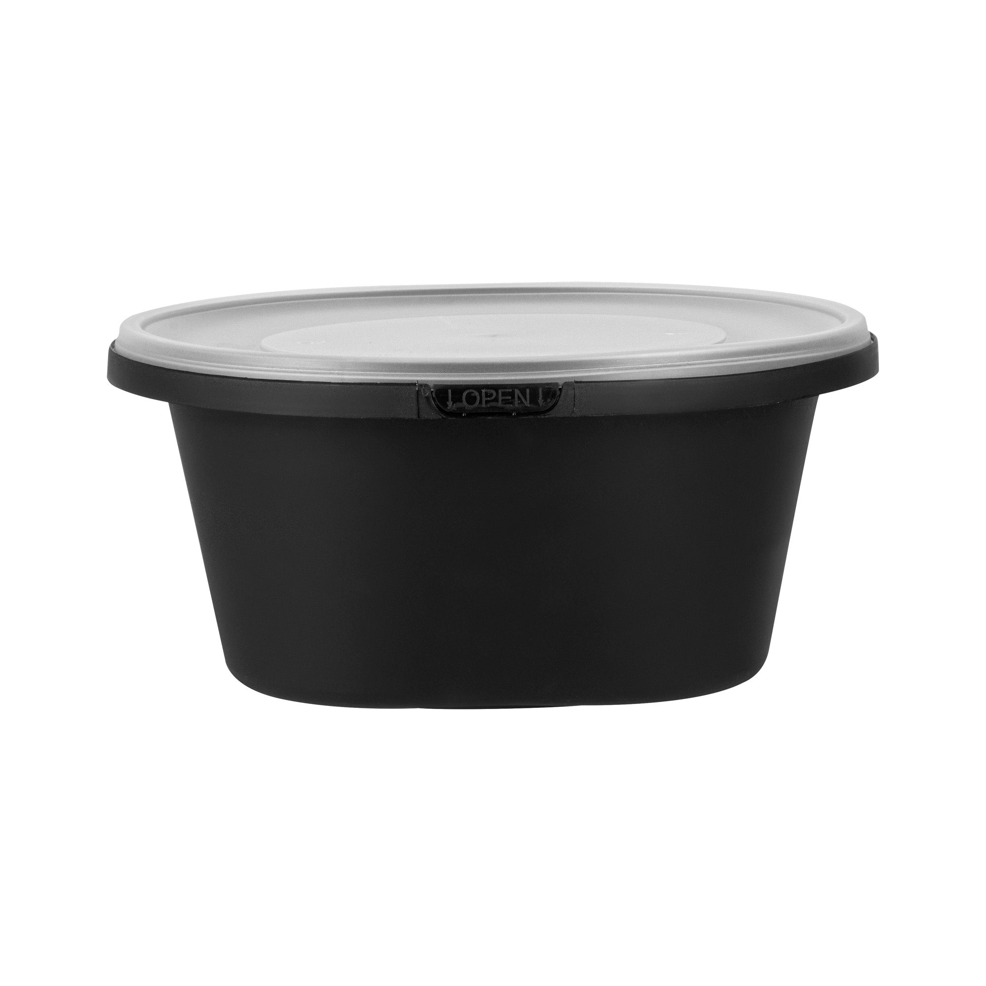 Cater Tek 59 oz Round Black Plastic Catering / Serving Bowl - with Clear Lid, Microwavable - 8" x 8" x 3 3/4" - 100 count box