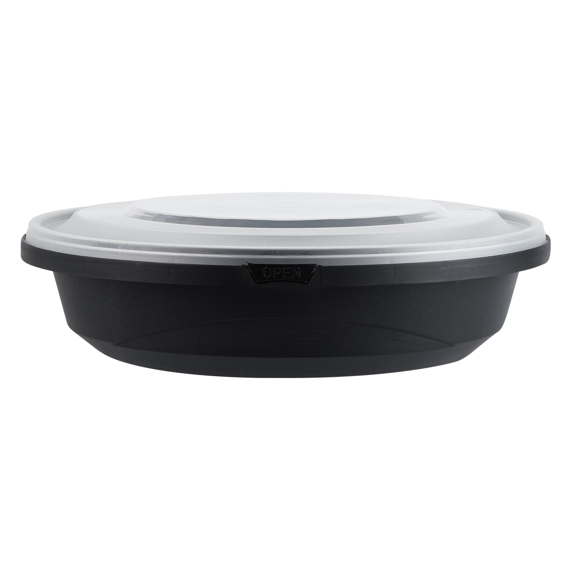 Cater Tek 51 oz Round Black Plastic Catering / Serving Bowl - with Clear Lid, Microwavable - 9 1/4" x 9 1/4" x 3" - 100 count box