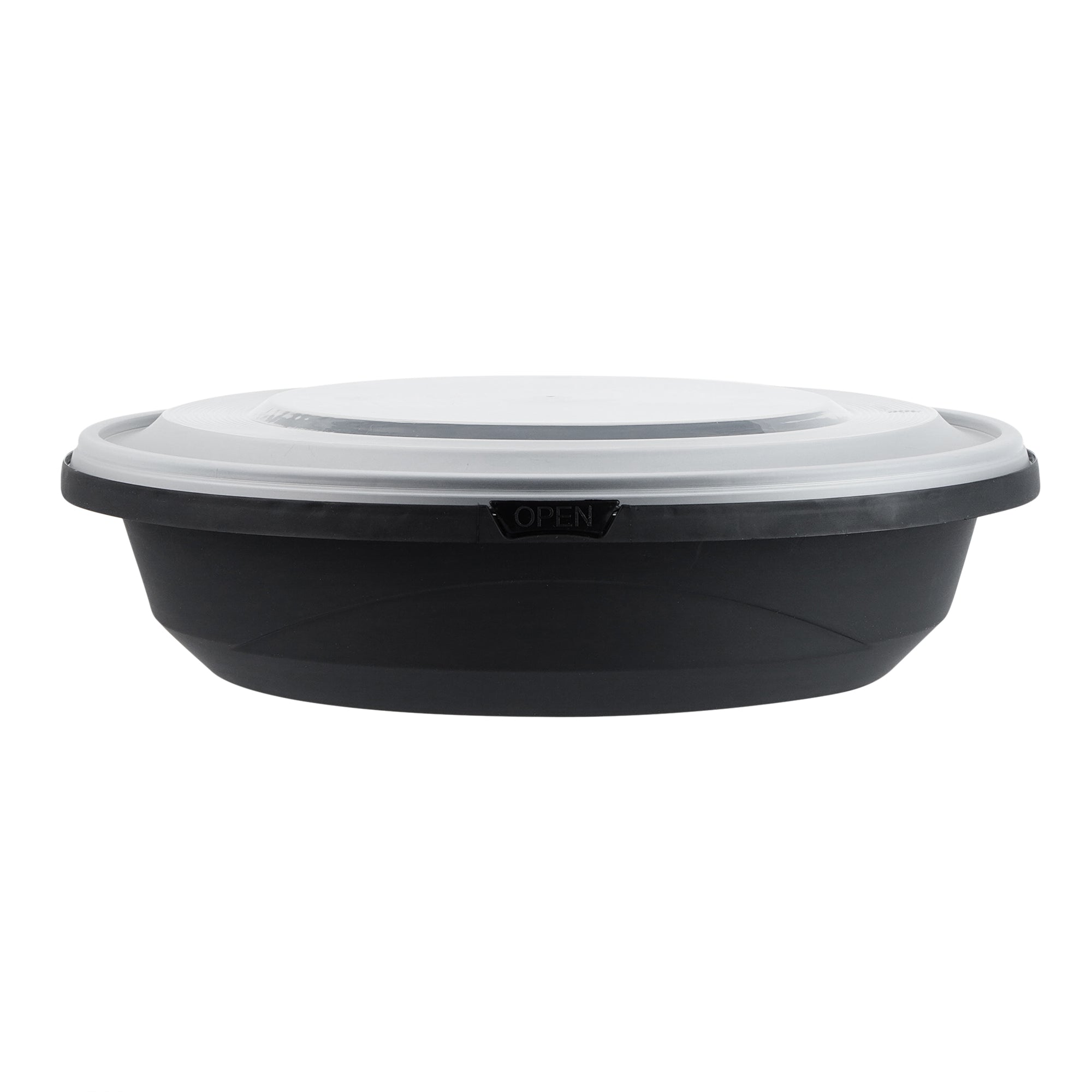 Cater Tek 58 oz Round Black Plastic Catering / Serving Bowl - with Clear Lid, Microwavable - 8" x 8" x 3 3/4" - 100 count box