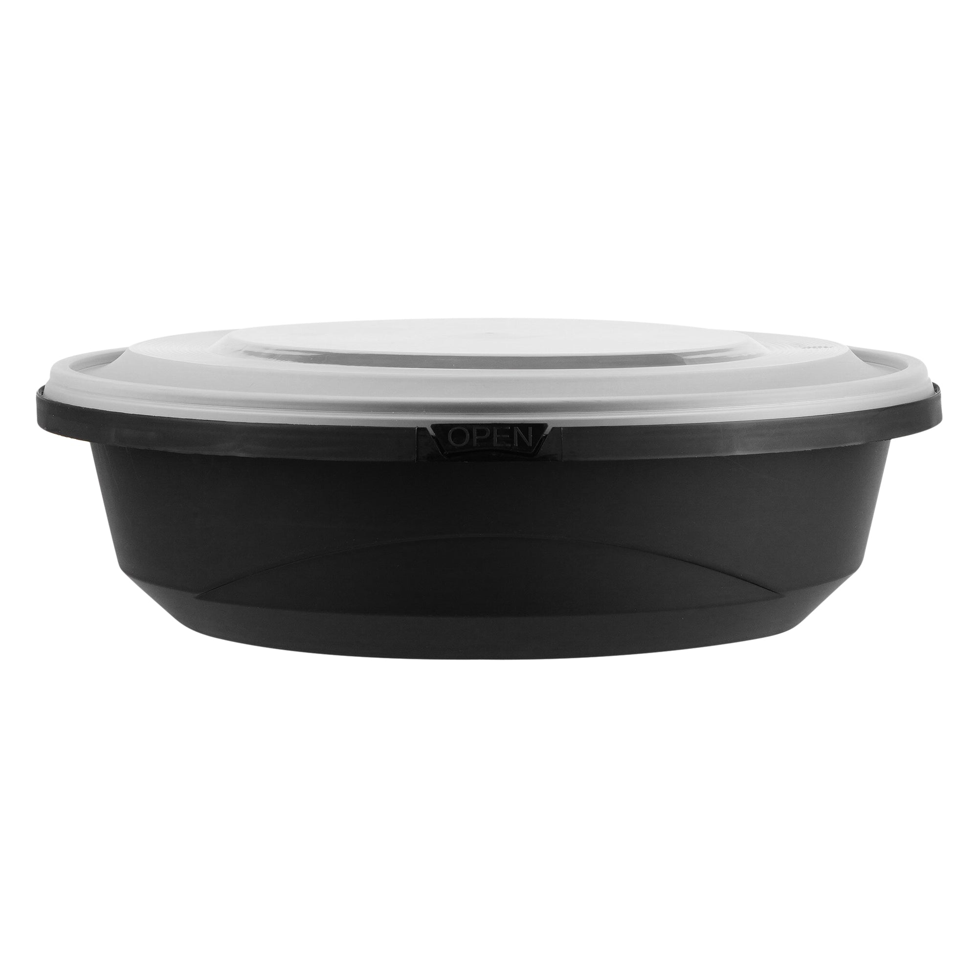 Cater Tek 68 oz Round Black Plastic Catering / Serving Bowl - with Clear Lid, Microwavable - 9 3/4" x 9 3/4" x 3" - 100 count box