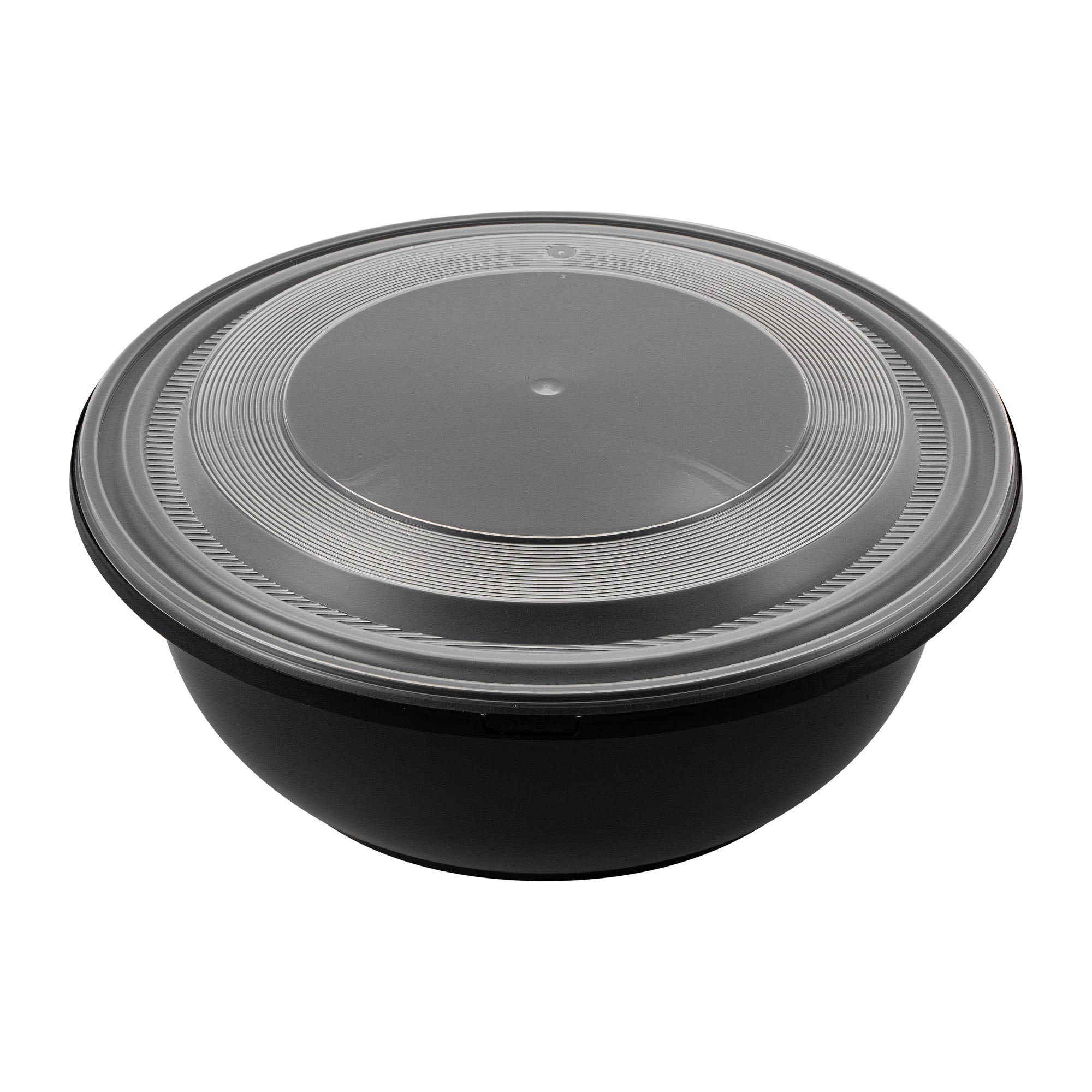 Cater Tek 169 oz Round Black Catering / Serving Bowl - with Clear Lid, Microwavable - 11 3/4" x 11 3/4" x 4 1/2" - 50 count box