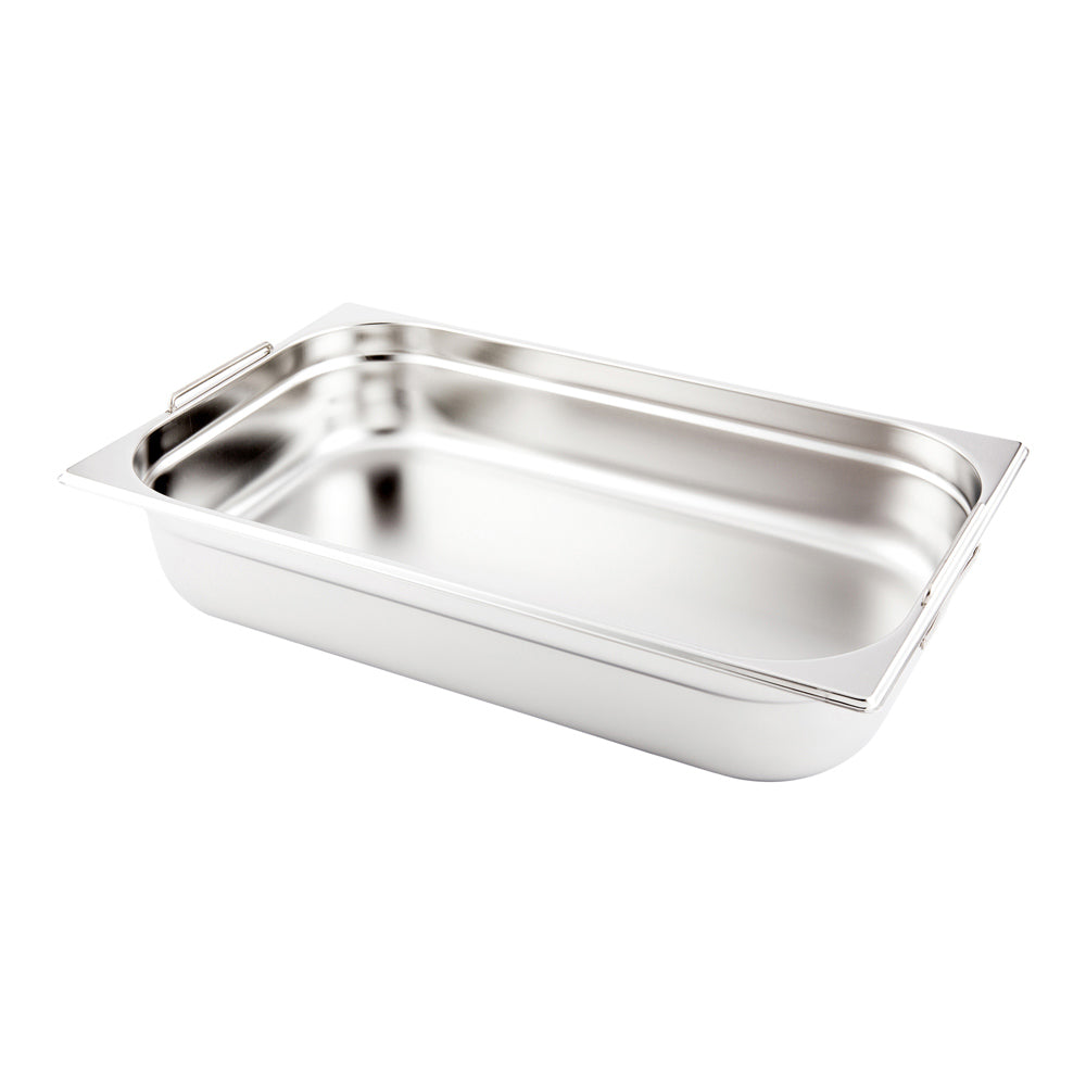 Met Lux Rectangle Stainless Steel Full Size Steam Table Pan 4 Inch Deep - Anti Jam, Collapsible Handles - 1 count box