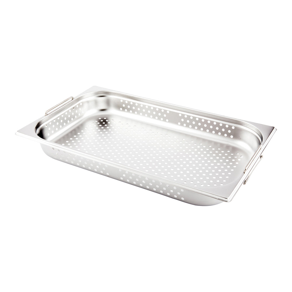 Met Lux Rectangle Stainless Steel Full Size Steam Table Pan 2.5 Inch Deep - Perforated, Anti Jam, Collapsible Handles - 1 count box