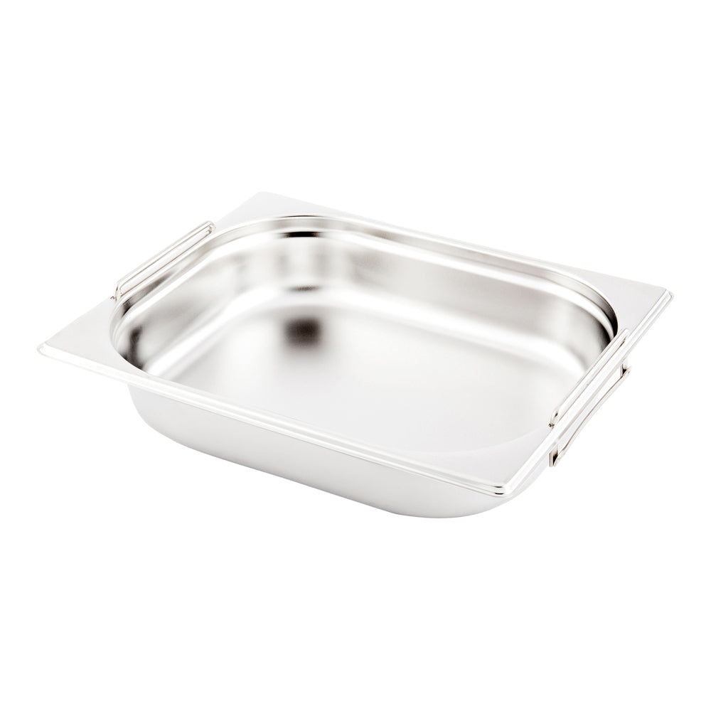 Met Lux Rectangle Stainless Steel 1/2 Size Steam Table Pan 2.5 Inch Deep - Anti Jam, Collapsible Handles - 1 count box