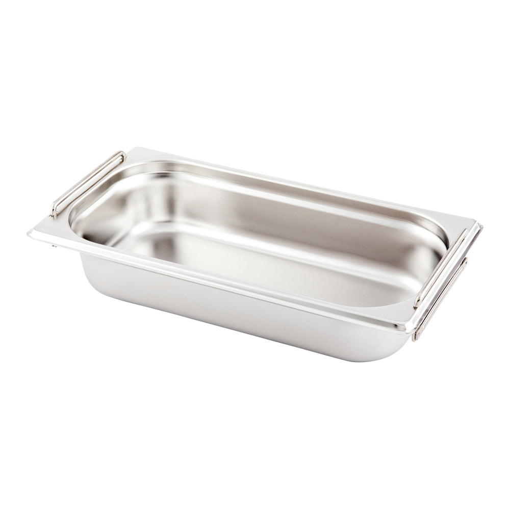 Met Lux Rectangle Stainless Steel 1/3 Size Steam Table Pan 2.5 Inch Deep - Anti Jam, Collapsible Handles - 1 count box