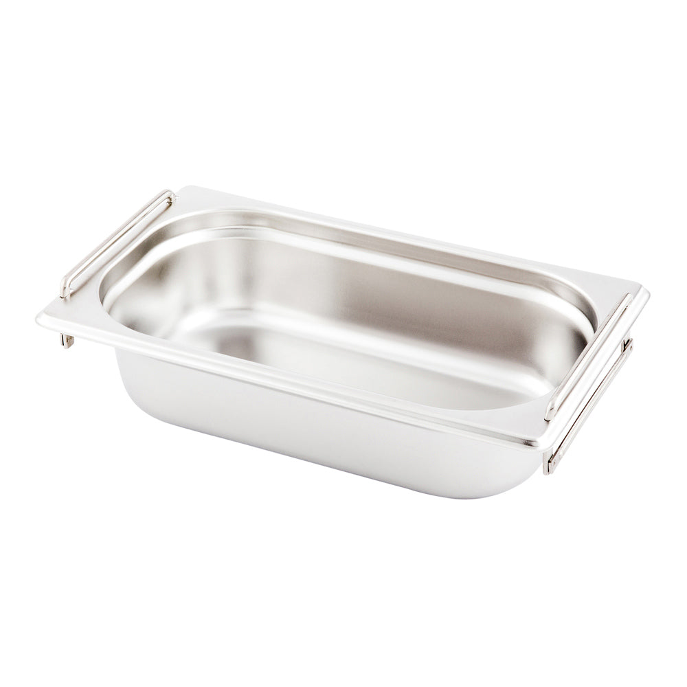 Met Lux Rectangle Stainless Steel 1/4 Size Steam Table Pan - 2.5 Inch Deep - Anti Jam, Collapsible Handles - 1 count box