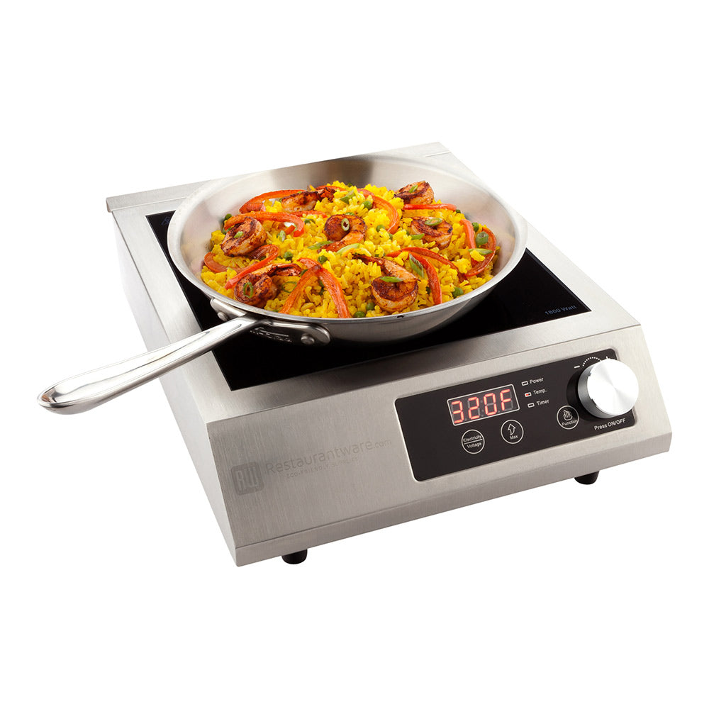 Square Stainless Steel Heavy-Duty Induction Cooktop - 120V, 1800 Watts - 18 1/2" x 14 1/2" x 5 3/4" - 1 count box