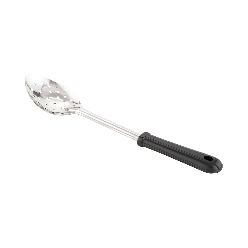 Met Lux Stainless Steel Serving Spoon - Perforated, with Black Plastic Handle - 13" - 1 count box