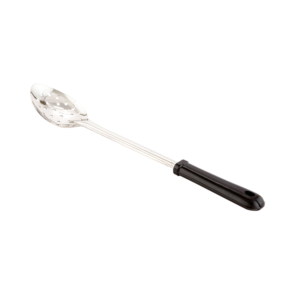 Met Lux Stainless Steel Serving Spoon - Perforated, with Black Plastic Handle - 15" - 1 count box