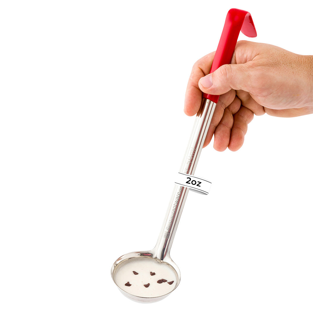 Met Lux 2 oz Stainless Steel Serving Ladle - with Red Handle - 11 3/4" - 1 count box