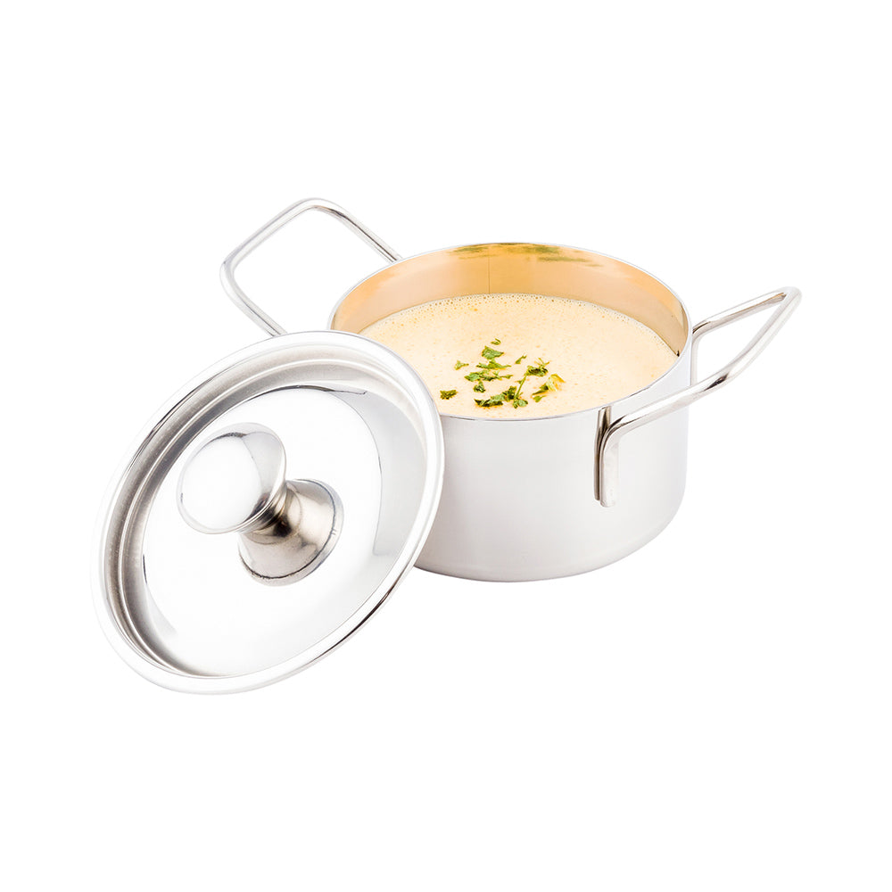 Met Lux 9 oz Stainless Steel Small Individual Casserole Pot - with Lid - 5 3/4" x 3" x 3 3/4" - 1 count box