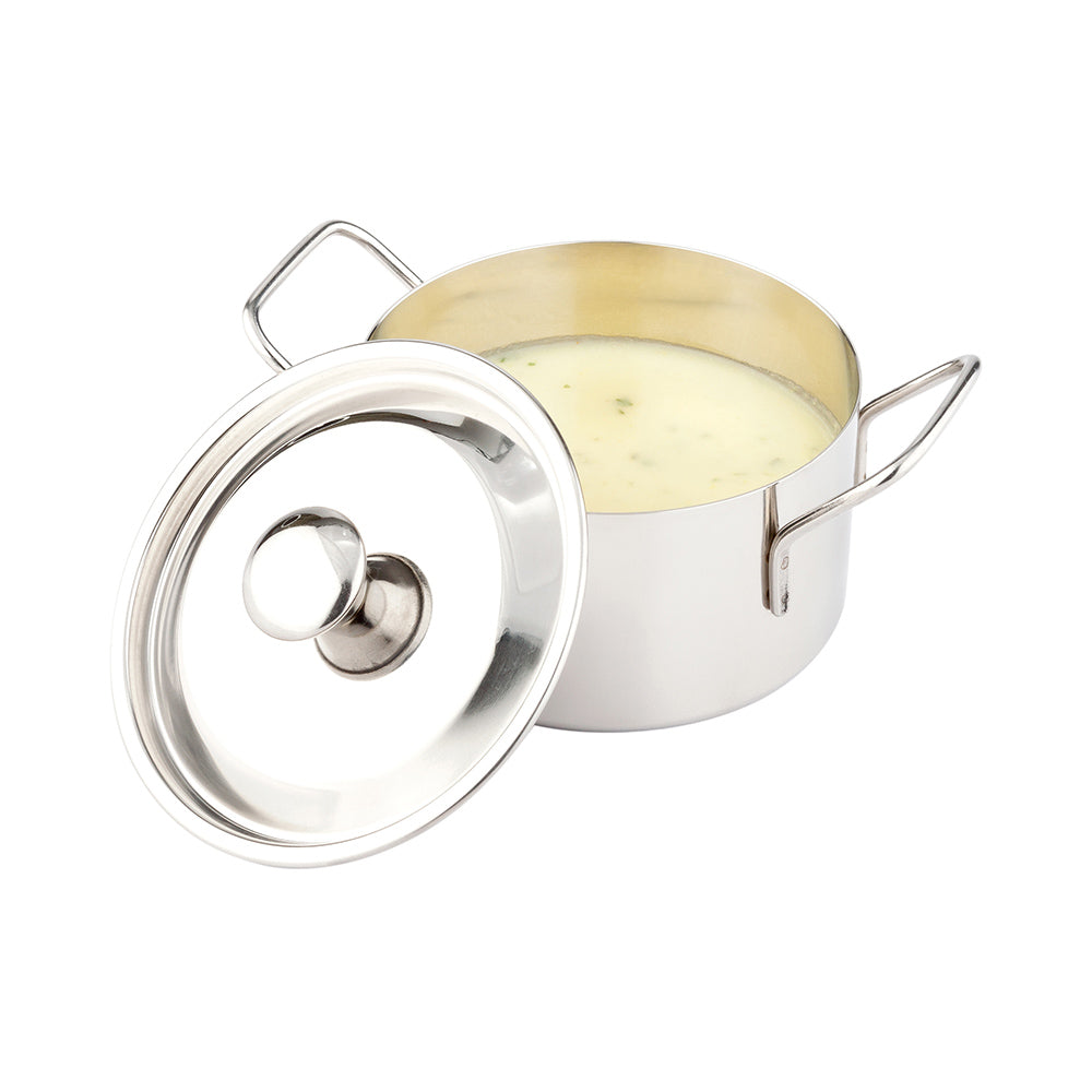 Met Lux 16 oz Stainless Steel Large Individual Casserole Pot - with Lid - 6 1/2" x 4 1/2" x 3" - 1 count box