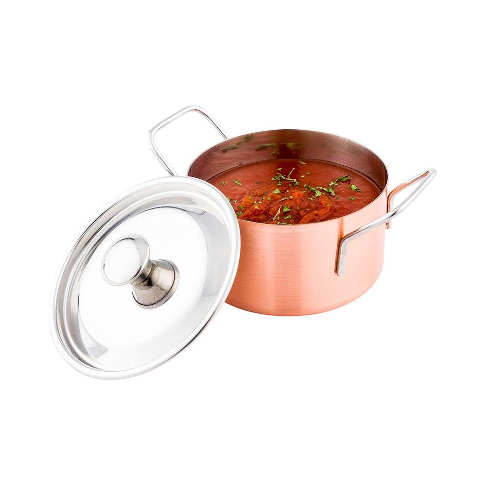 Met Lux 16 oz Copper Stainless Steel Large Individual Casserole Pot - with Lid - 6 1/2" x 4 1/2" x 3" - 1 count box