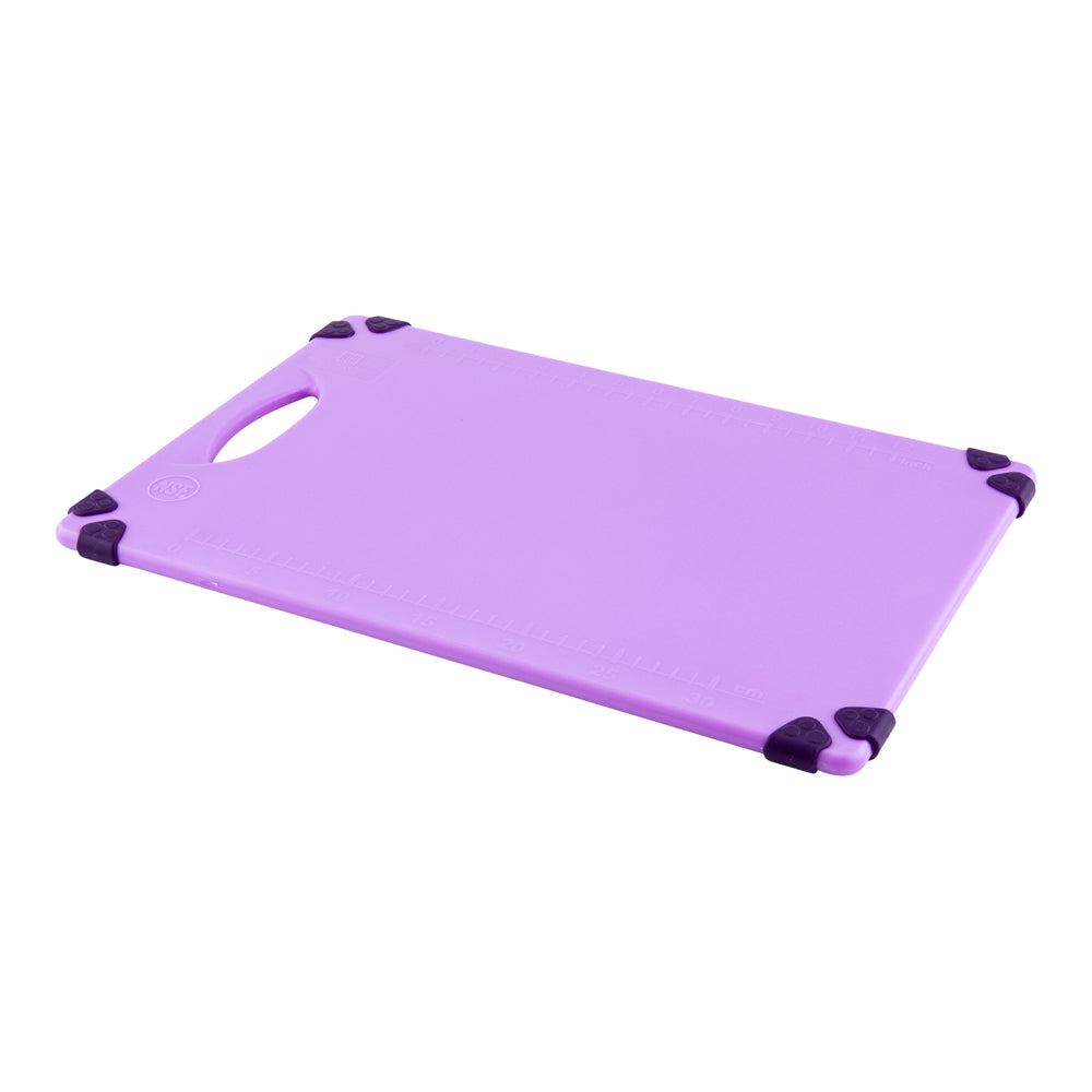 Sure Grip Purple Plastic Cutting Board - Allergen Safe, Non-Slip, Measurement Markers, Carrying Handle - 12" x 18" - 1 count box