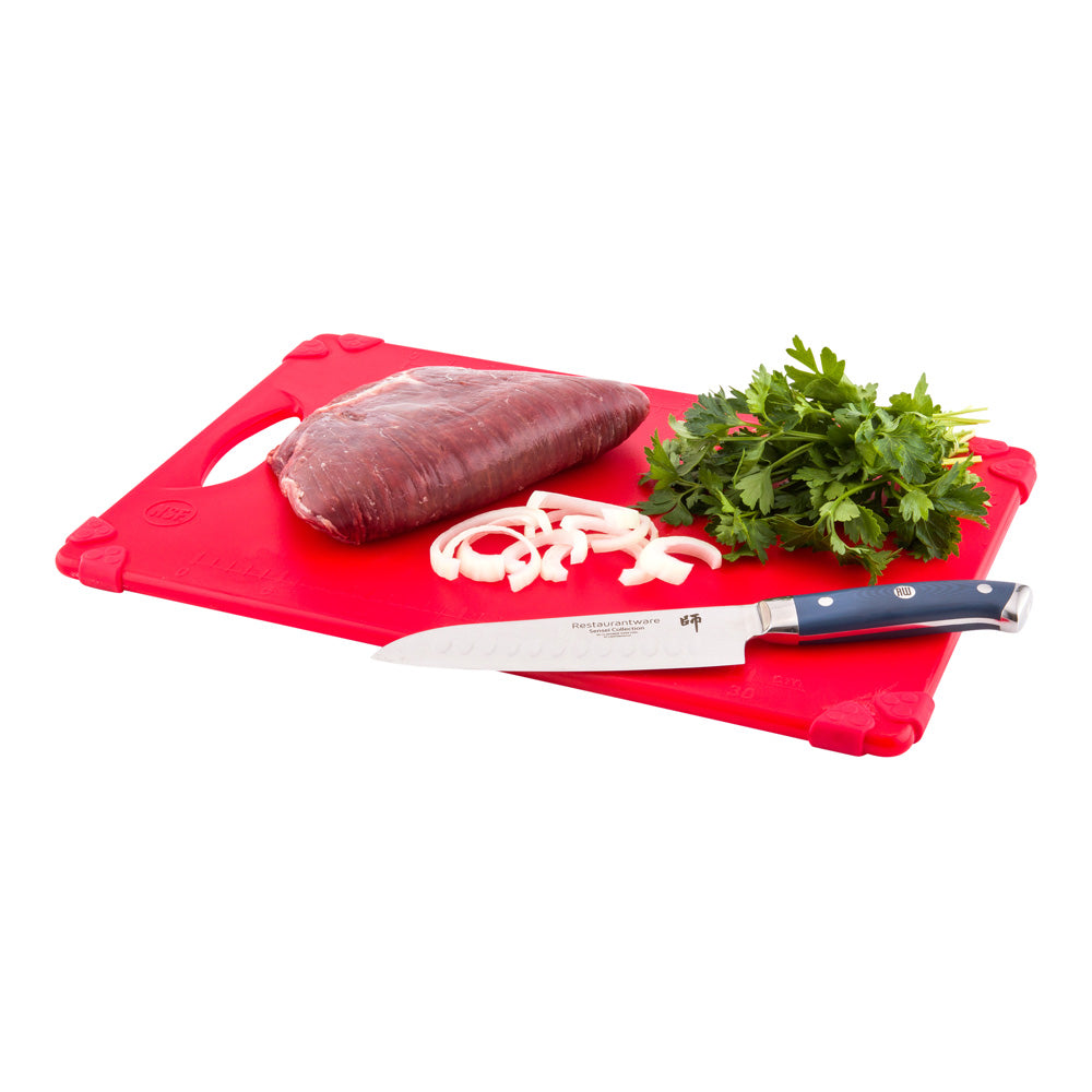 Sure Grip Red Plastic Cutting Board - Non-Slip, Measurement Markers, Carrying Handle - 12" x 18" - 1 count box