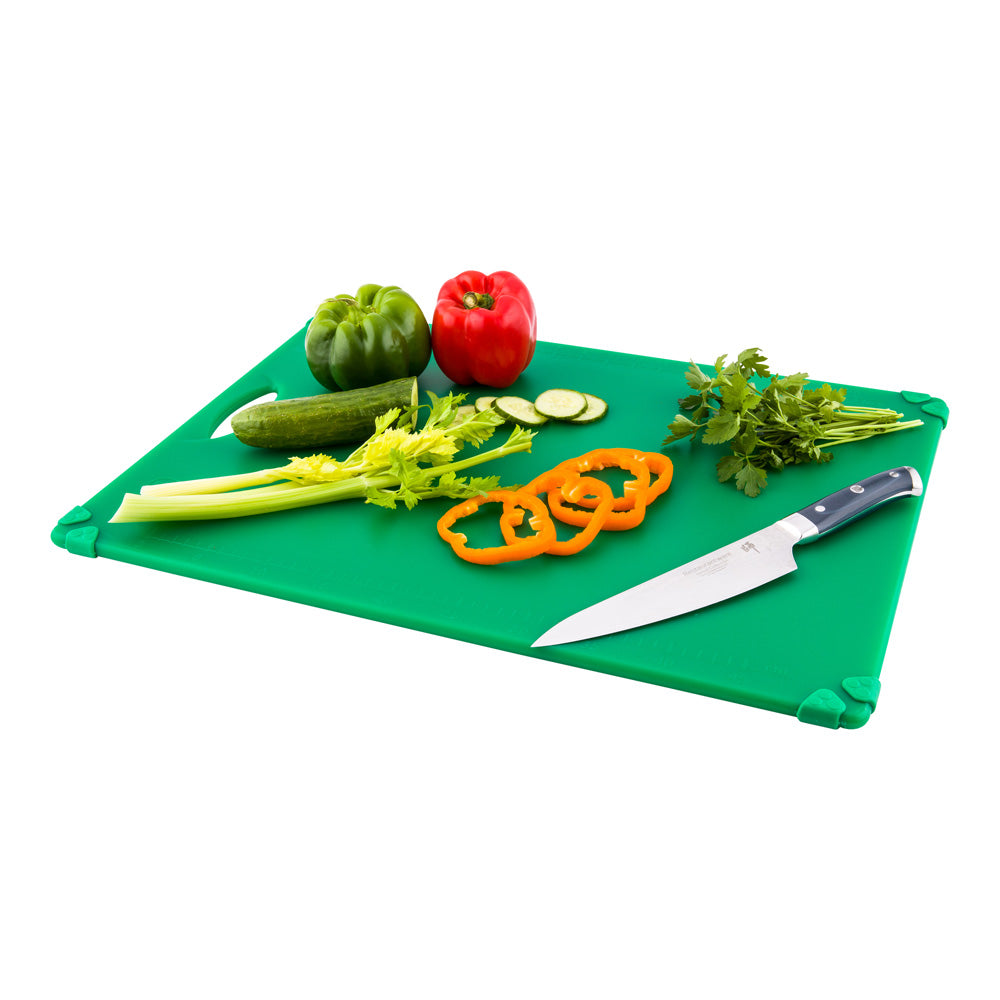 Sure Grip Green Plastic Cutting Board - Non-Slip, Measurement Markers, Carrying Handle - 18" x 24" - 1 count box