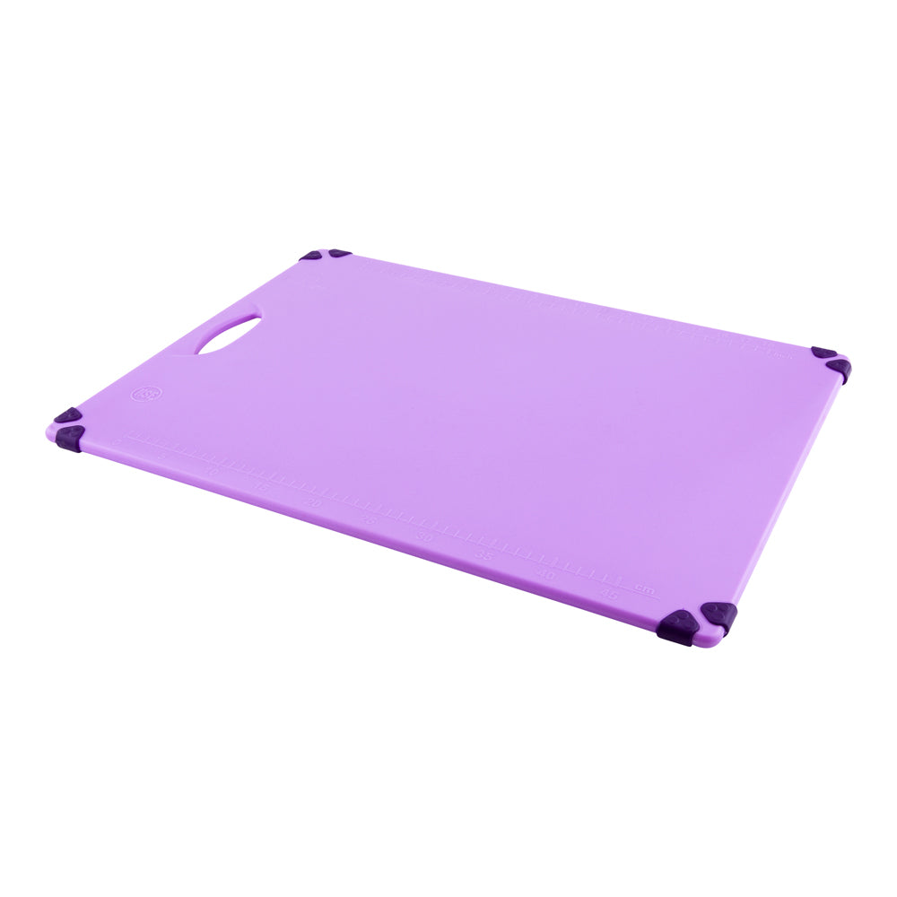 Sure Grip Purple Plastic Cutting Board - Allergen Safe, Non-Slip, Measurement Markers, Carrying Handle - 18" x 24" - 1 count box