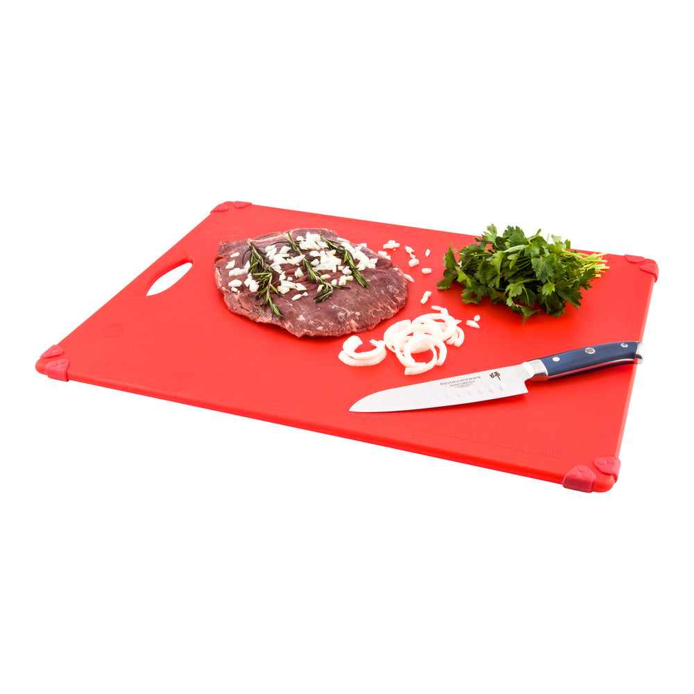 Sure Grip Red Plastic Cutting Board - Non-Slip, Measurement Markers, Carrying Handle - 18" x 24" - 1 count box