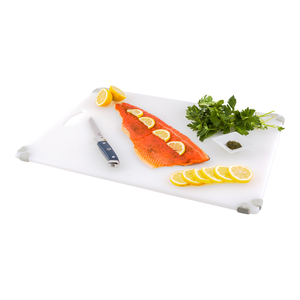 Sure Grip White Plastic Cutting Board - Non-Slip, Measurement Markers, Carrying Handle - 18" x 24" - 1 count box