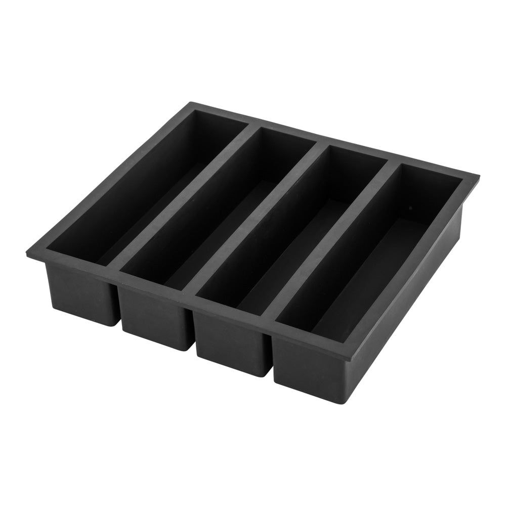 Bar Lux Black Silicone Ice Mold - 5 1/4" x 1 1/4" Slab, 4 Compartments - 1 count box