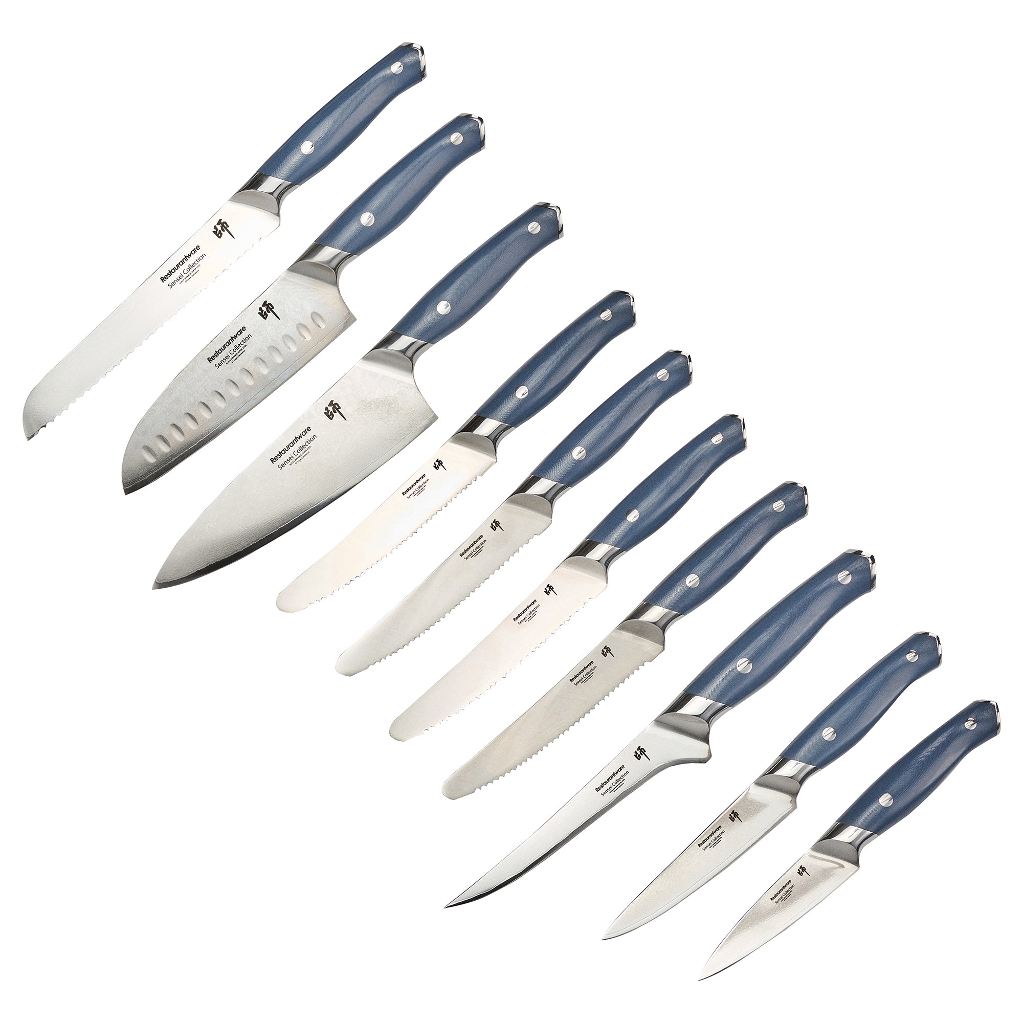 Sensei Blue Damascus Steel 10-Piece Knife Set - 1 count box