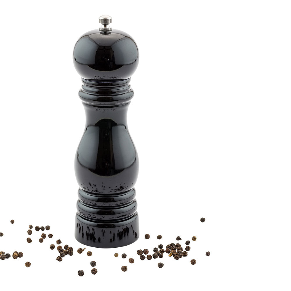 Classic French  Black Wood Pepper Mill - High Gloss - 2 1/4" x 2 1/4" x 7 1/2" - 1 count box