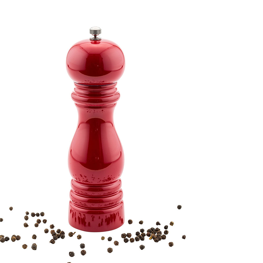 Classic French Red Wood Pepper Mill - High Gloss - 2 1/4" x 2 1/4" x 7 1/2" - 1 count box