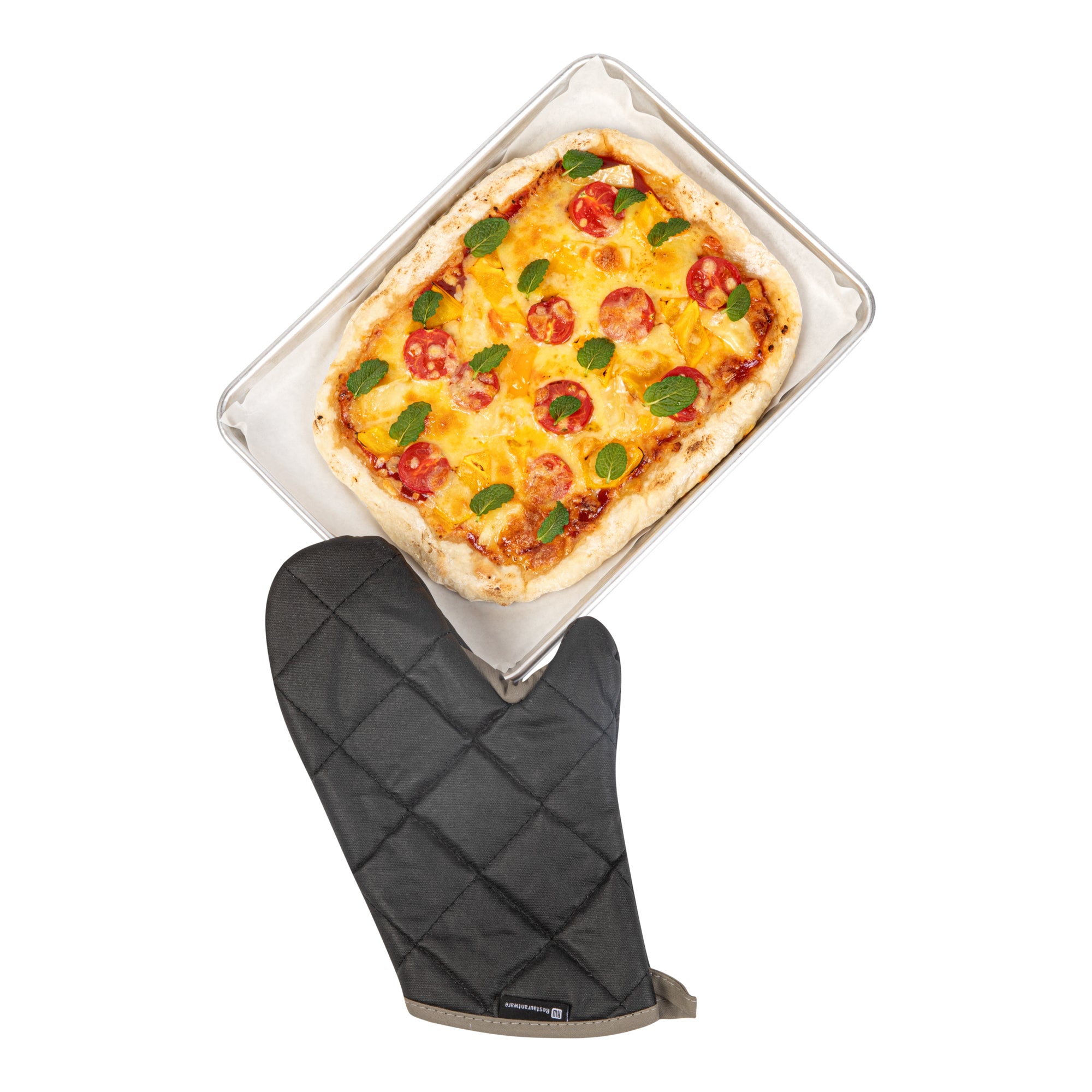 Black Cotton Oven Mitt - Flame Retardant, with Thumb Guard - 13 3/4" x 8" x 1" - 1 count box