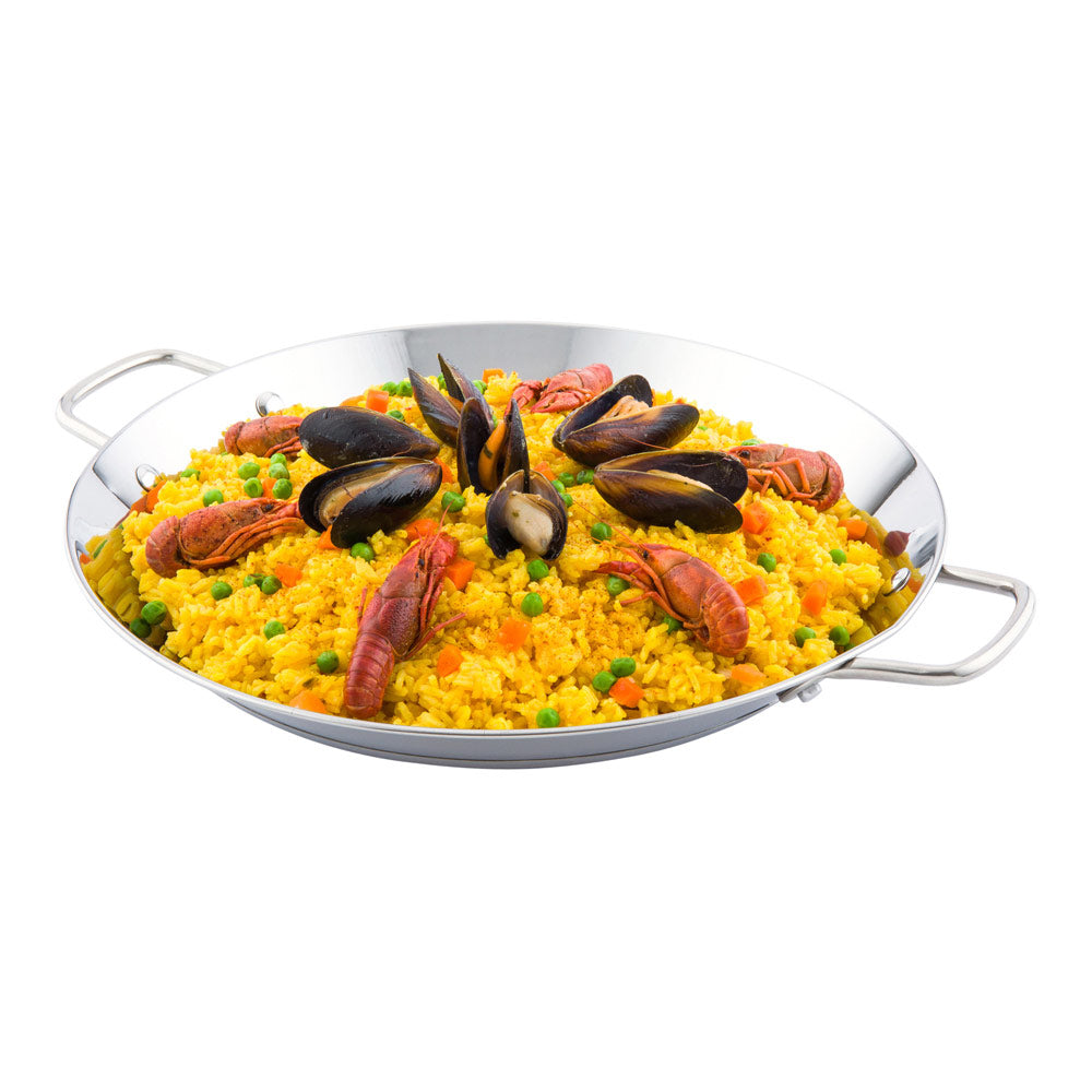 Met Lux Silver Stainless Steel Paella Pan - Induction Ready - 17" x 13 1/2" x 1 1/4" - 1 count box