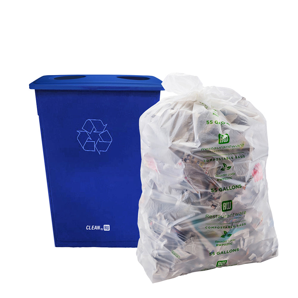 RW Clean Blue Plastic Recycling Trash Can Lid - Fits 23 gal Slim Trash Can - 22" x 11 1/2" x 3" - 1 count box