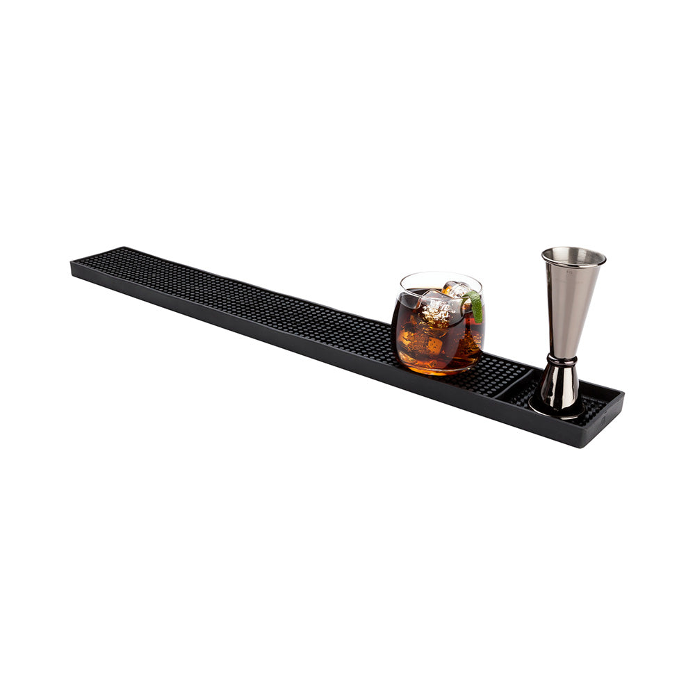 Bar Lux Black Rubber Bar Mat - No Spill, Drink Compartment - 23 3/4" x 3" x 3/4" - 1 count box