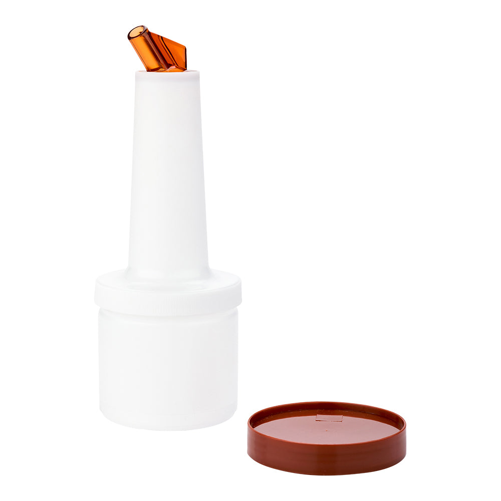 Bar Lux 0.5 qt Plastic Quick Pour Storage Container Bottle - with Brown Spout and Lid - 3 1/2" x 3 1/2" x 10 1/4" - 1 count box