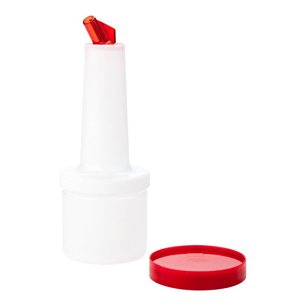 Bar Lux 0.5 qt Plastic Quick Pour Storage Container Bottle - with Red Spout and Lid - 3 1/2" x 3 1/2" x 10 1/4" - 1 count box