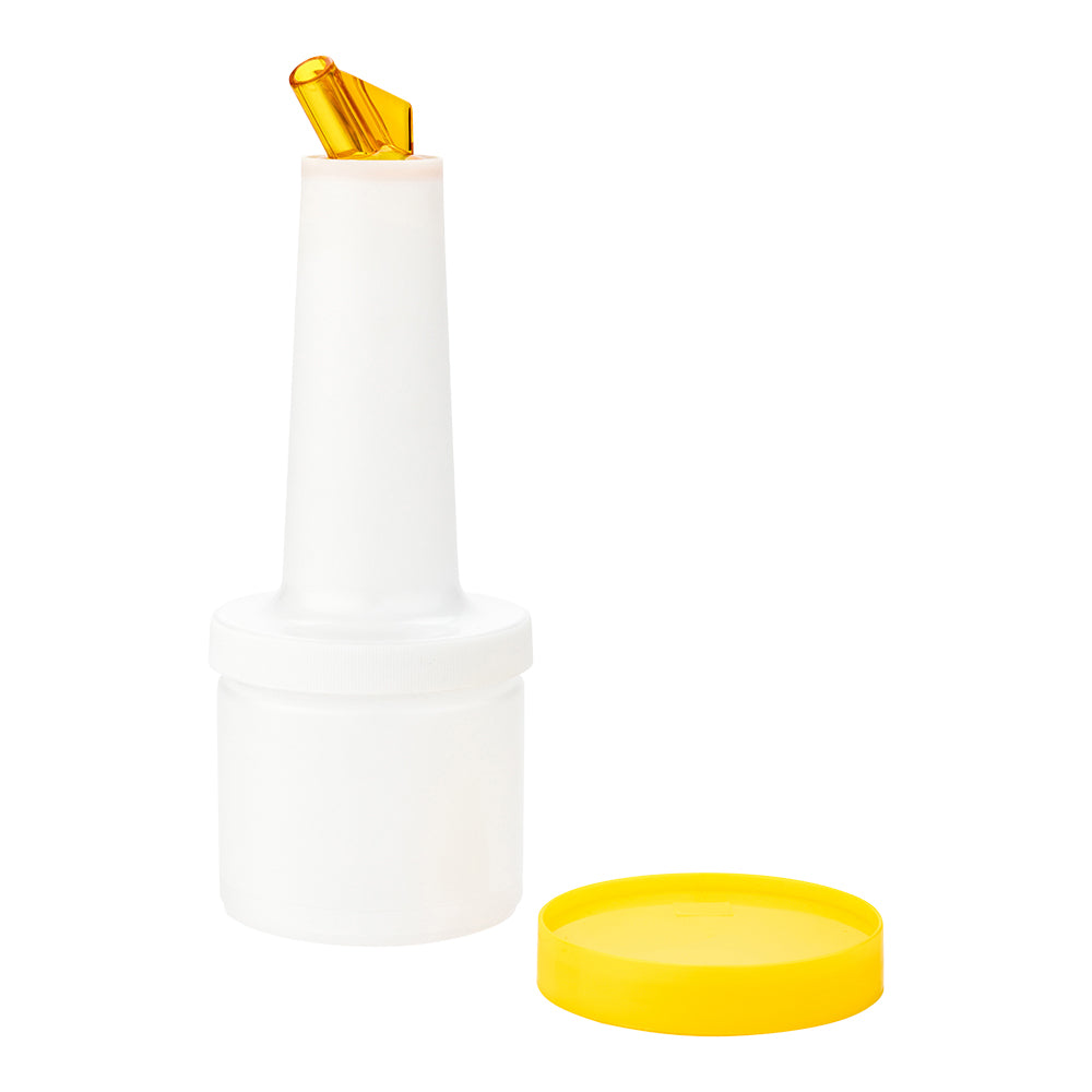 Bar Lux 0.5 qt Plastic Quick Pour Storage Container Bottle - with Yellow Spout and Lid - 3 1/2" x 3 1/2" x 10 1/4" - 1 count box