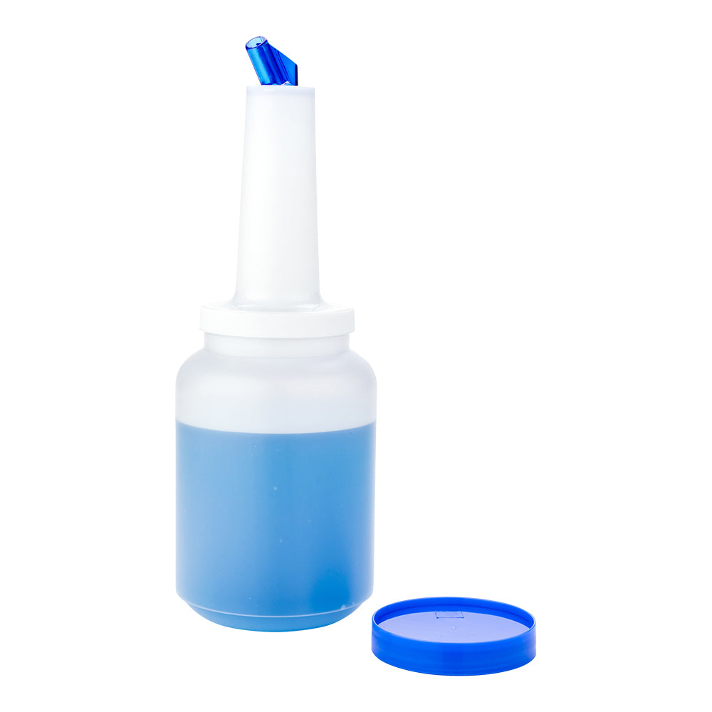 Bar Lux 2 qt Plastic Quick Pour Storage Container Bottle - with Blue Spout and Lid - 4 3/4" x 4 3/4" x 13 3/4" - 1 count box