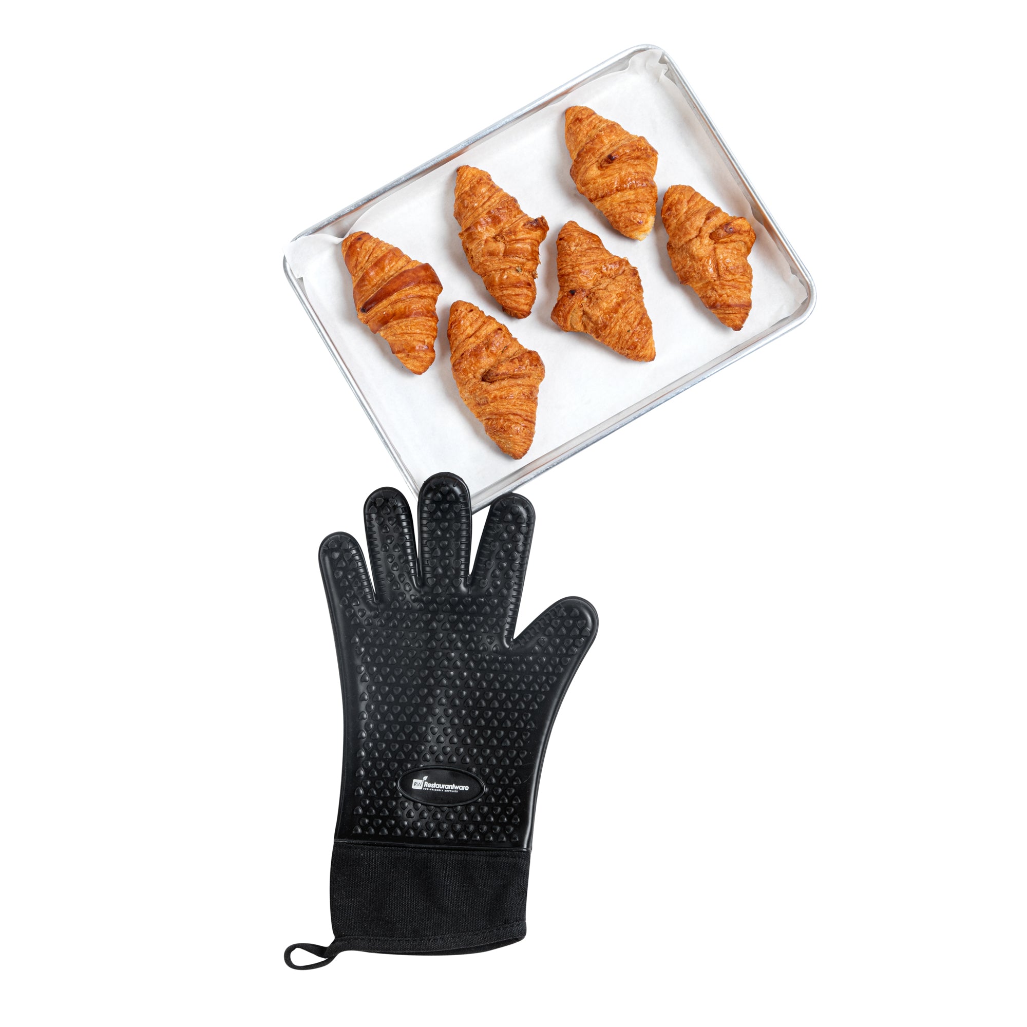 Black Silicone Oven Mitt - Heat-Resistant, Cotton Lining - 13" x 7 1/2" x 1/2" - 1 count box