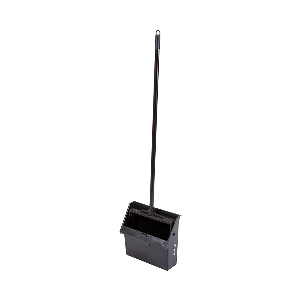 RW Clean Black Plastic Lobby Dustpan - with Handle, Broom Clip - 11 3/4" x 11" x 34" - 1 count box